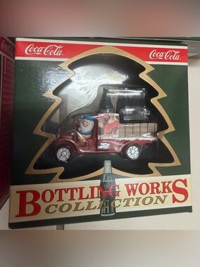 Vintage Coca-Cola bottling Elf in Red Truck with Bottles Ornament Christmas 90s